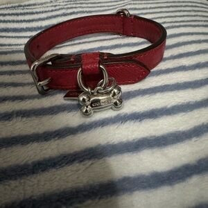 Red Leather Dog Collar with Bone Charm